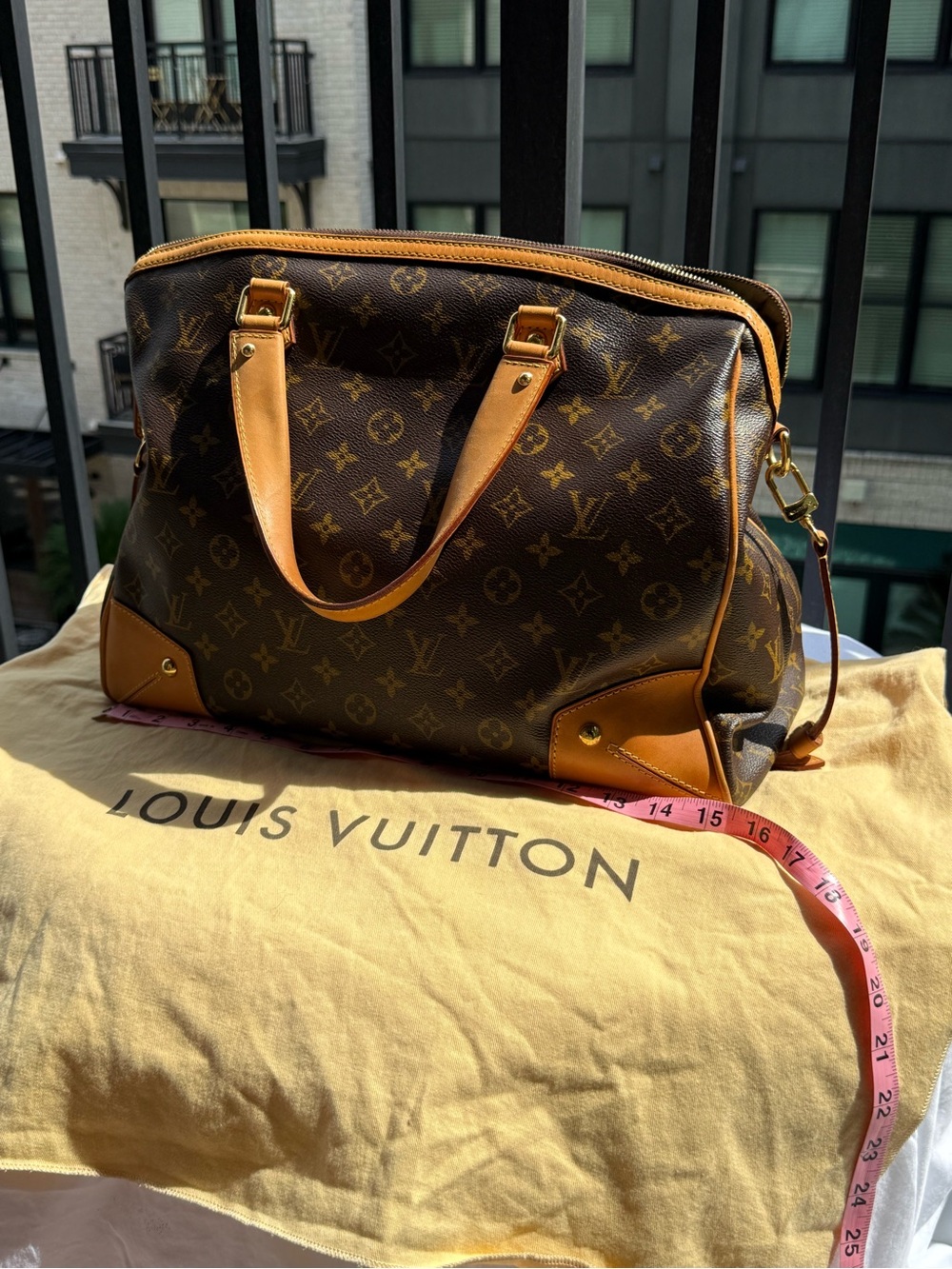 Louis Vuitton Brown Monogram Canvas Satchel with Tan Leather Trim